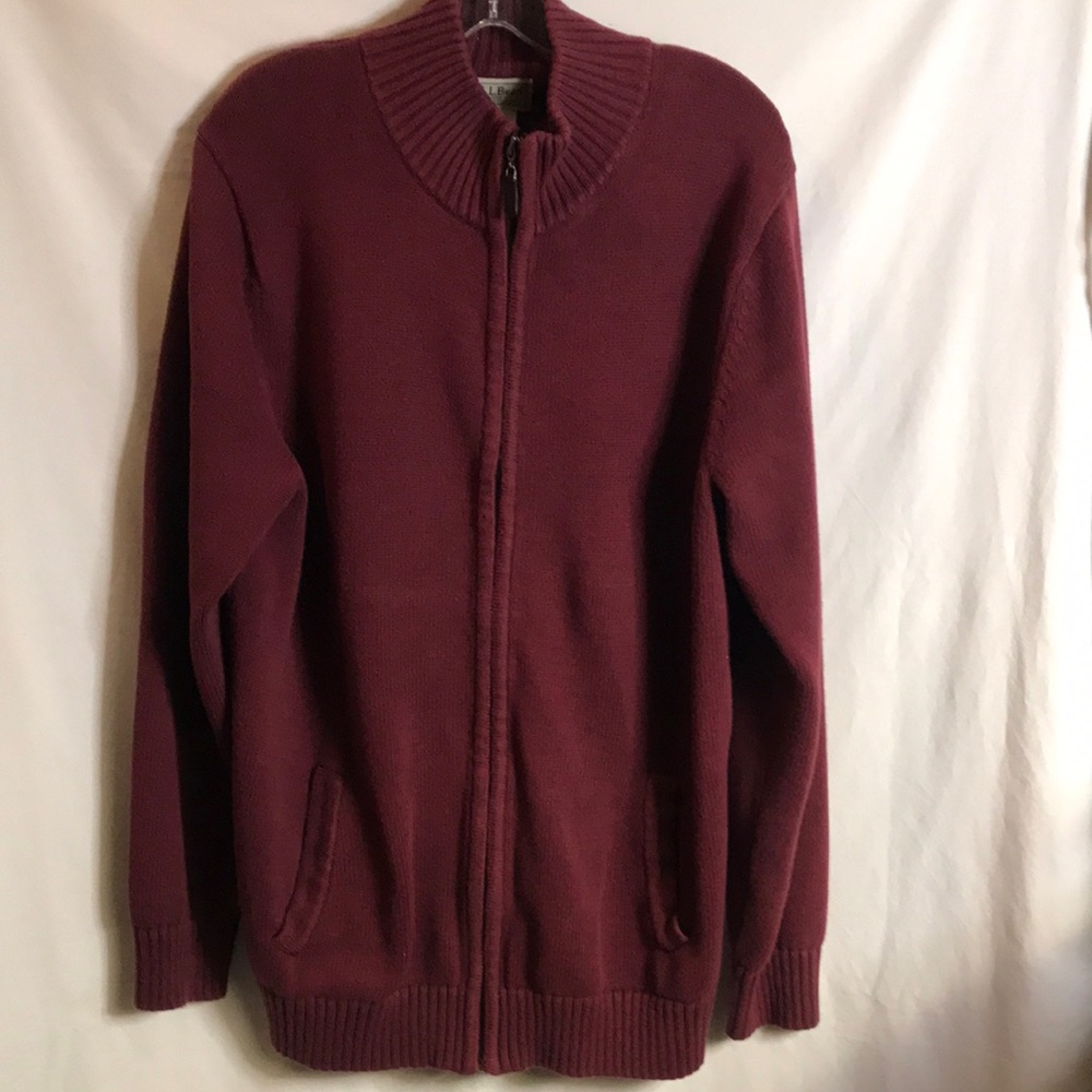L.L. Bean Men's Burgundy Full-Zip Knit Sweater Size L-Tall